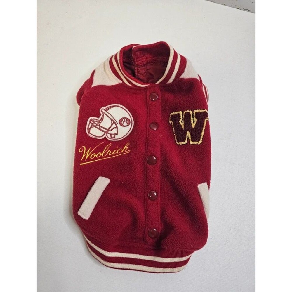 Woolrich Pet Dog Varsity Jacket Size Small Red Cream Football Letterman Coat